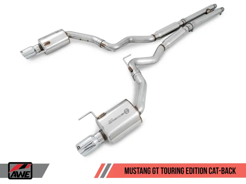 Awe Tuning Touring Cat-Back Exhaust System For 2015–2023 Ford Mustang Gt S550 – Chrome Silver Tip Finish 1