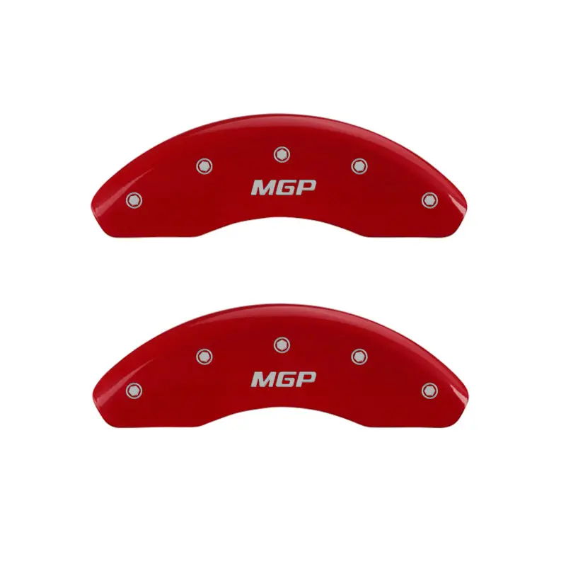 Mgp Engraved 4-Piston Caliper Covers – Front & Rear, Red Finish With Silver Accent 1