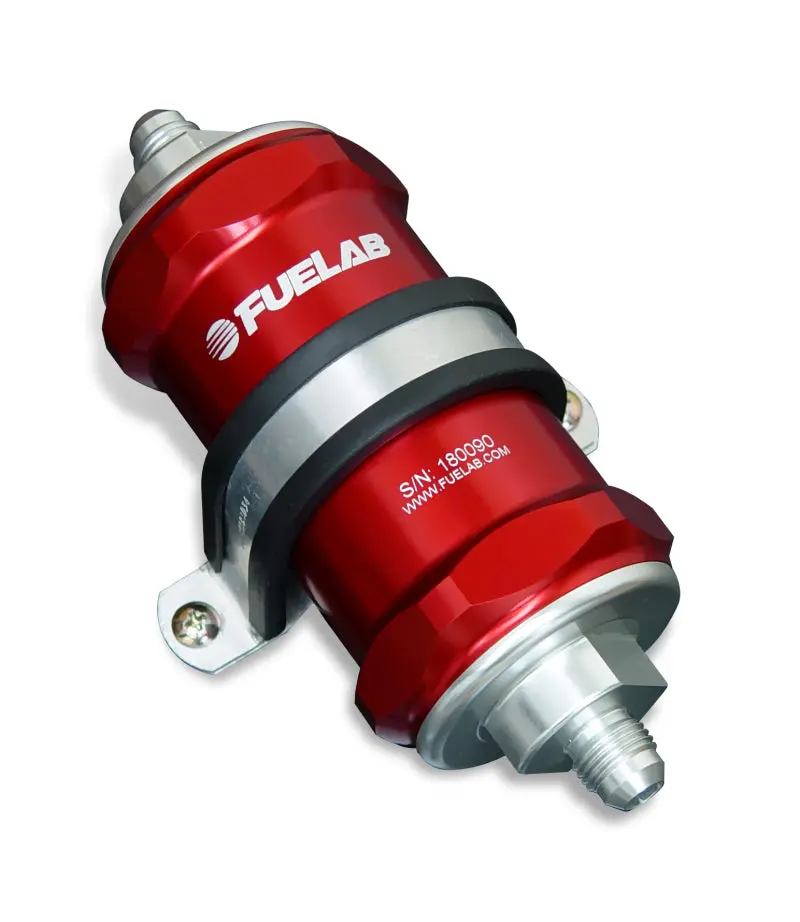 Fuelab 818 In-Line Fuel Filter Standard -10An In/-12An Out 100 Micron Stainless - Red 1