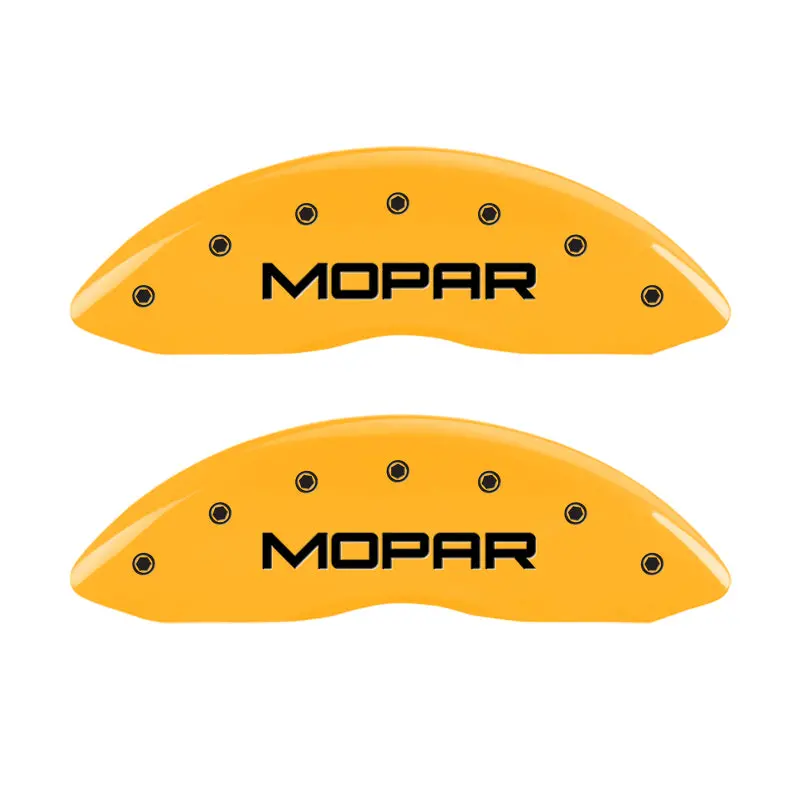 Mgp Engraved Brake Caliper Covers For Front And Rear Axles – Mopar Yellow Finish With Black Chrome Accents 1