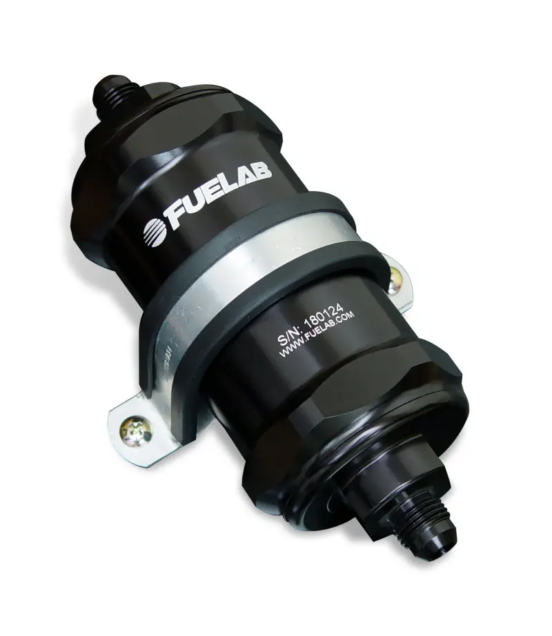 Fuelab 848 Inline Fuel Filter – -10An Inlet / -6An Outlet, 10-Micron Fabric Element With Integrated Check Valve (Black) 1