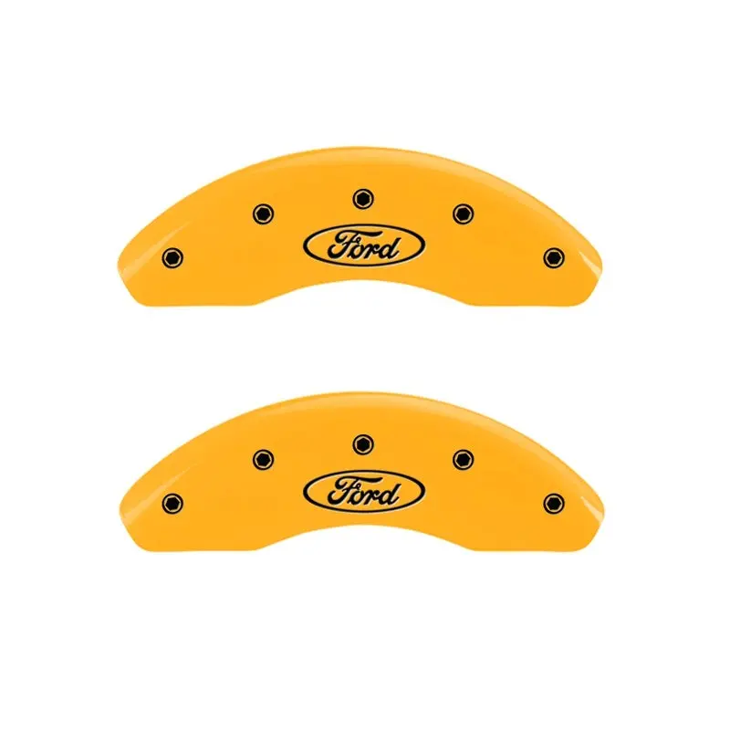 Mgp Engraved Front Caliper Covers – Oval Ford Logo With Yellow Accent On Black Finish 1
