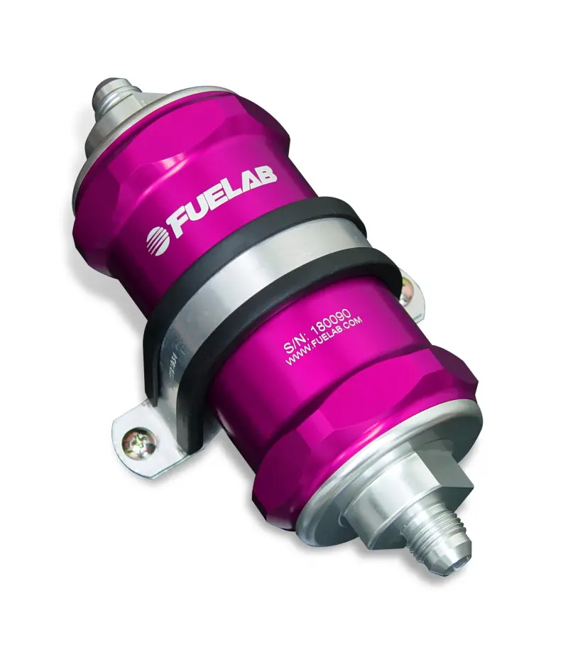Fuelab 818 Inline Fuel Filter – 12An Inlet / 8An Outlet, 10-Micron Polyester Media, Purple Finish 1