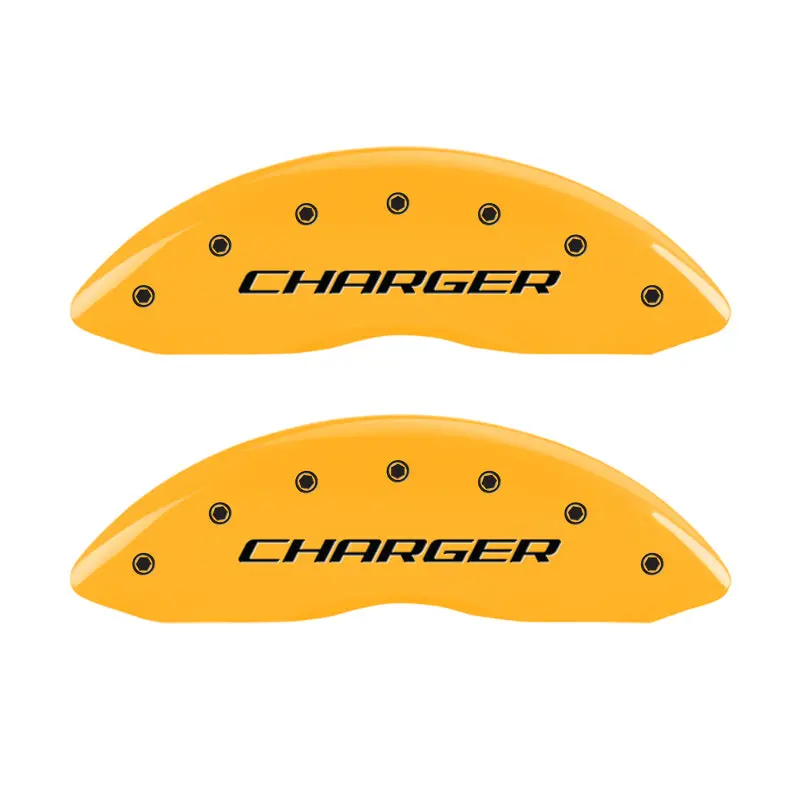 Mgp Engraved 4-Piston Caliper Covers — Front & Rear, Charger Yellow Finish, Block Design 1