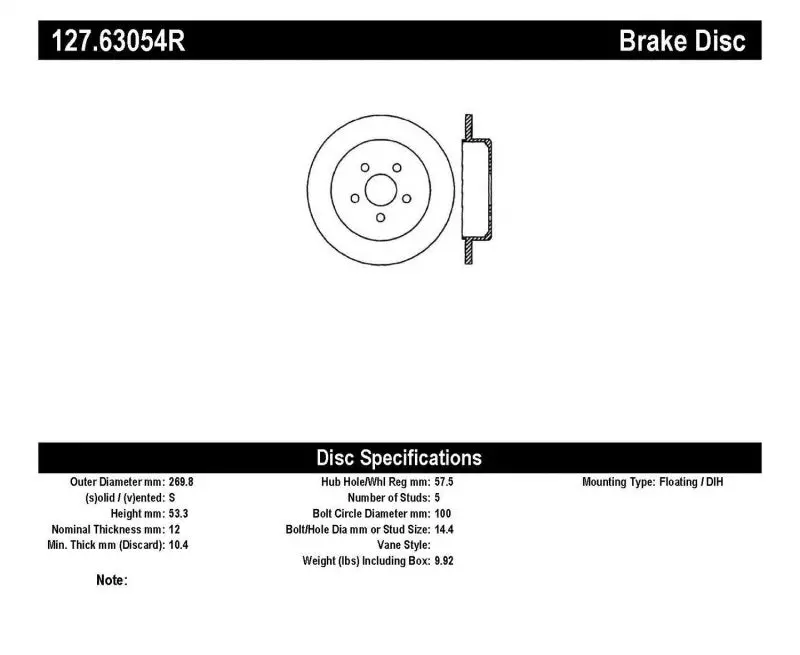 Stoptech Slotted & Drilled Rear Brake Rotor – Right-Side Fitment For 2003–2009 Chrysler Pt Cruiser And 2003–2005 Dodge Neon Srt-4 1