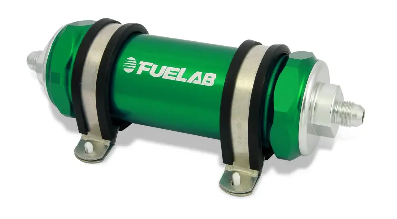 Fuelab 828 Inline Fuel Filter – -8An Inlet / -6An Outlet, 6-Micron Fiberglass Media (Green) 1