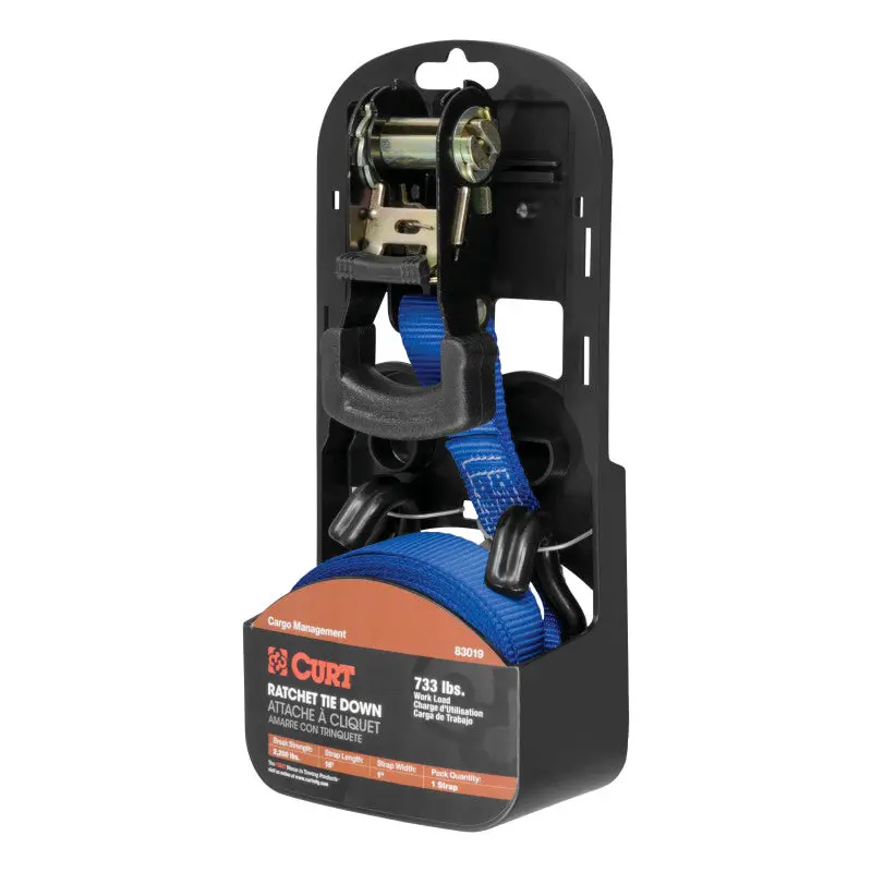Curt 16-Foot Heavy-Duty Blue Cargo Tie-Down Strap With J-Hooks – 733-Pound Load Capacity 2